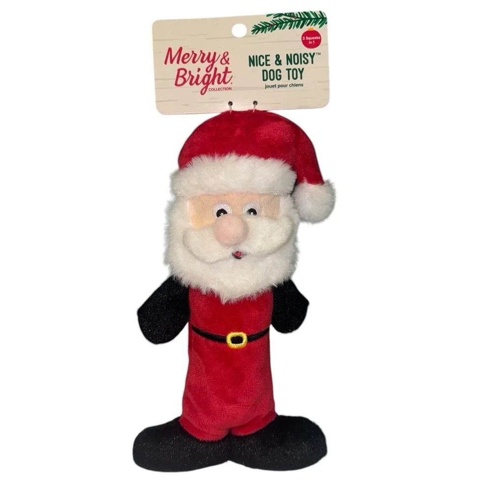 Merry & Bright Nice & Noisy‎ Santa Dog Toy Red Squeaky Thrash Plush Toss Shake